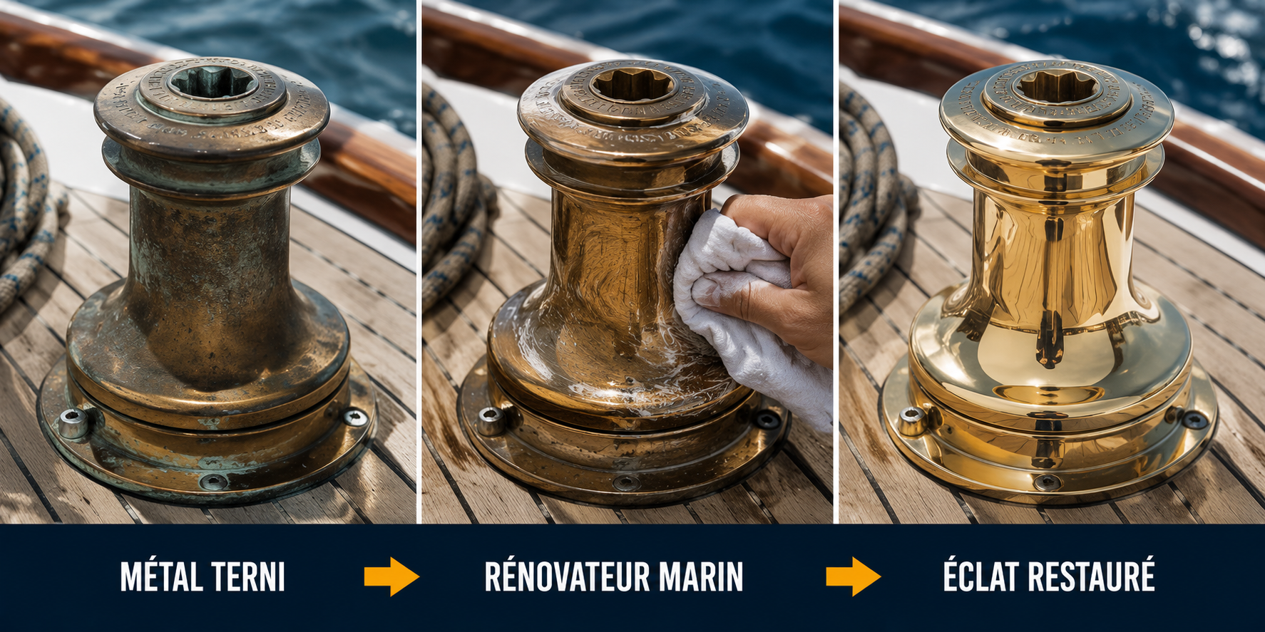 avant après rénovateur métaux marins cuivre bronze laiton accastillage bateau